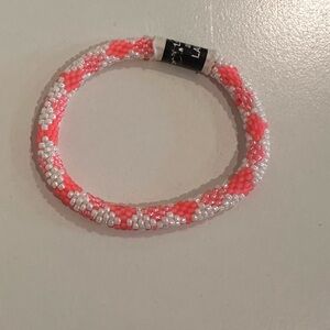 Lily and Laura Pink and White Stripe Beaded Bracelet